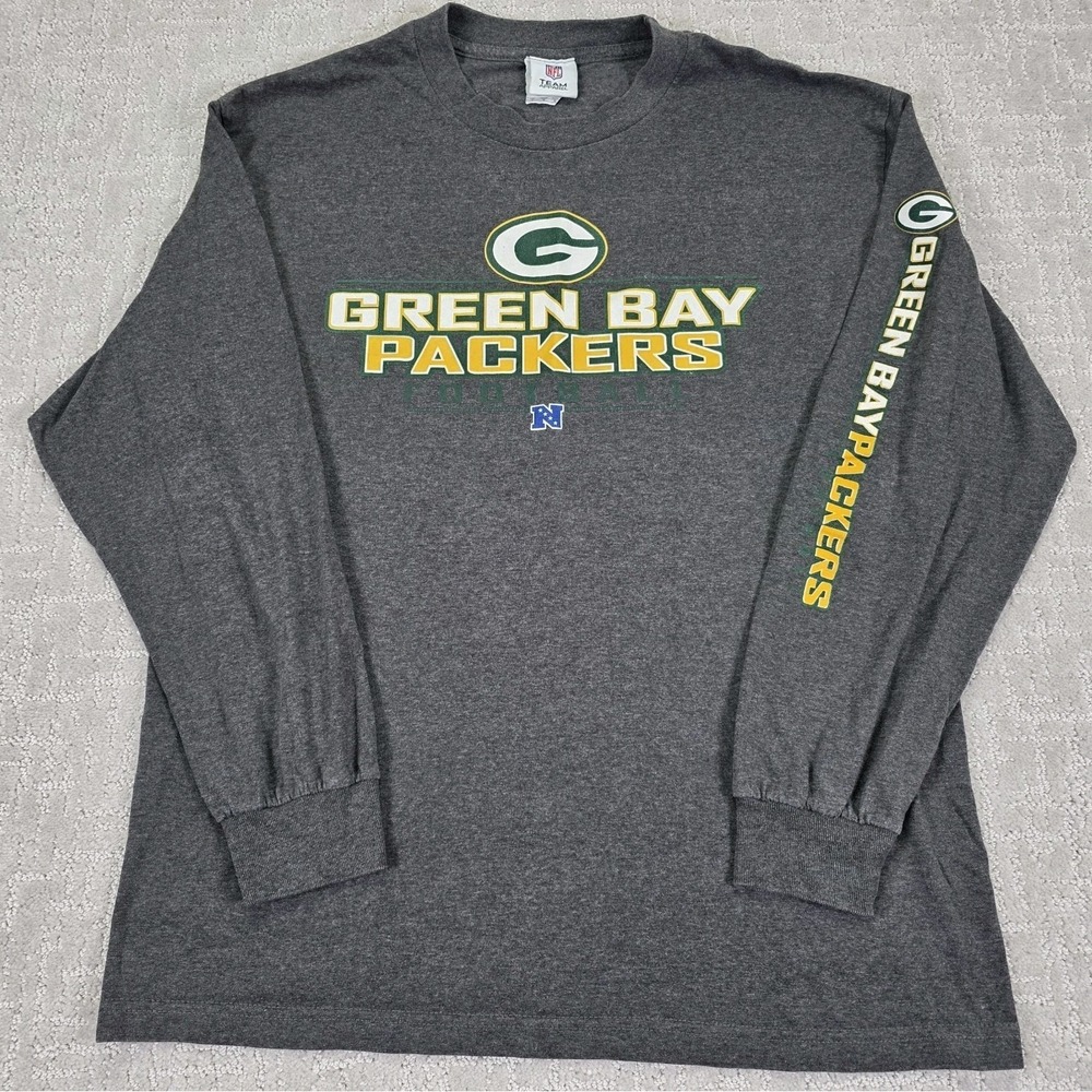 Green Bay Packers Team Apparel Gray Graphic Long Sleeve T-Shirt NFL Men's Large